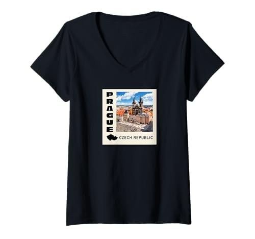 Damen Prag Tschechische Republik Souvenir Prag T-Shirt mit V-Ausschnitt von Prague Souvenir Store