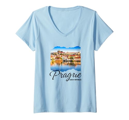 Damen Prag Tschechische Republik Souvenir Prag T-Shirt mit V-Ausschnitt von Prague Souvenir Store