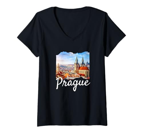 Damen Prag Tschechische Republik Souvenir Prag T-Shirt mit V-Ausschnitt von Prague Souvenir Store