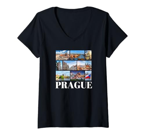 Damen Prag Tschechische Republik Souvenir Prag T-Shirt mit V-Ausschnitt von Prague Souvenir Store