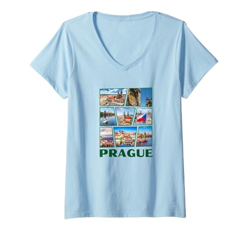 Damen Prag Tschechische Republik Souvenir Prag T-Shirt mit V-Ausschnitt von Prague Souvenir Store