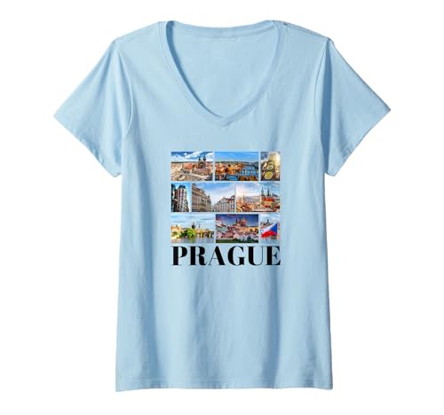 Damen Prag Tschechische Republik Souvenir Prag T-Shirt mit V-Ausschnitt von Prague Souvenir Store