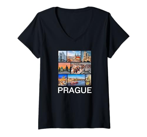 Damen Prag Tschechische Republik Souvenir Prag T-Shirt mit V-Ausschnitt von Prague Souvenir Store