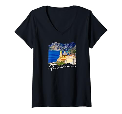 Damen Amalfiküste Praiano T-Shirt mit V-Ausschnitt Damen Amalfiküste Praiano T-Shirt mit V-Ausschnitt von Praiano Italien Souvenirs