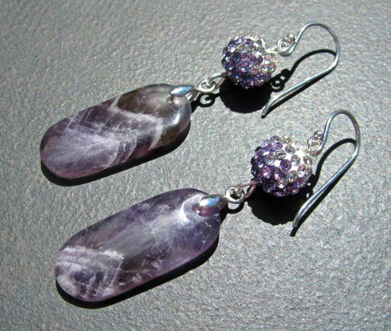 Amethyst Statement Ohrringe, Lila Stein, Halbedelstein Edelstein Naturstein, Pave Crystal, Sterling Silber, Funkelnd 952 von PrairieIce