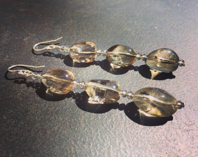 Sale, Quarz Statement Ohrringe, Rauchquarz Natürliche Edelstein Nuggets, Sterling Silber, Lange Baumeln, Funkelnde Ohrringe 306 von PrairieIce