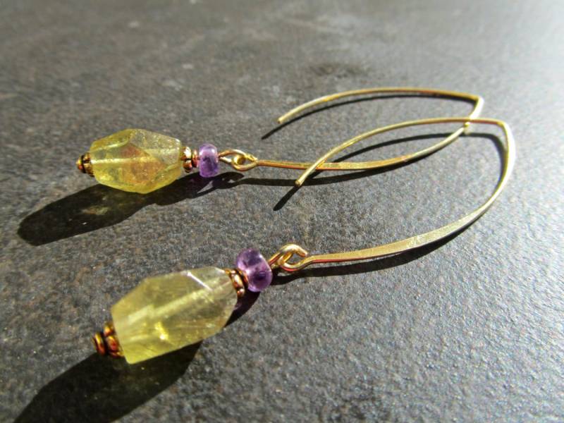 statement Ohrringe, Peridot Amethyst Natürliche Edelsteine, Halbedelstein, Gold Vermeil, Lange Baumeln, Geschenk Für Sie 1013 von PrairieIce