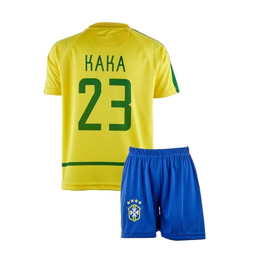 PraiseLight Brasilien Limitierte Kaka Heim Fußball Kinder Trikot Auflage Shorts Set Nostalgie Jugendgrößen (Gelb 23, 152 (8-9 Jahre)) von PraiseLight