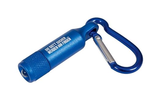 Praisent Schlüsselanhänger Mini Taschenlampe am Karabiner mit Spruch Die Gott suchen werden ihn finden blau von Praisent