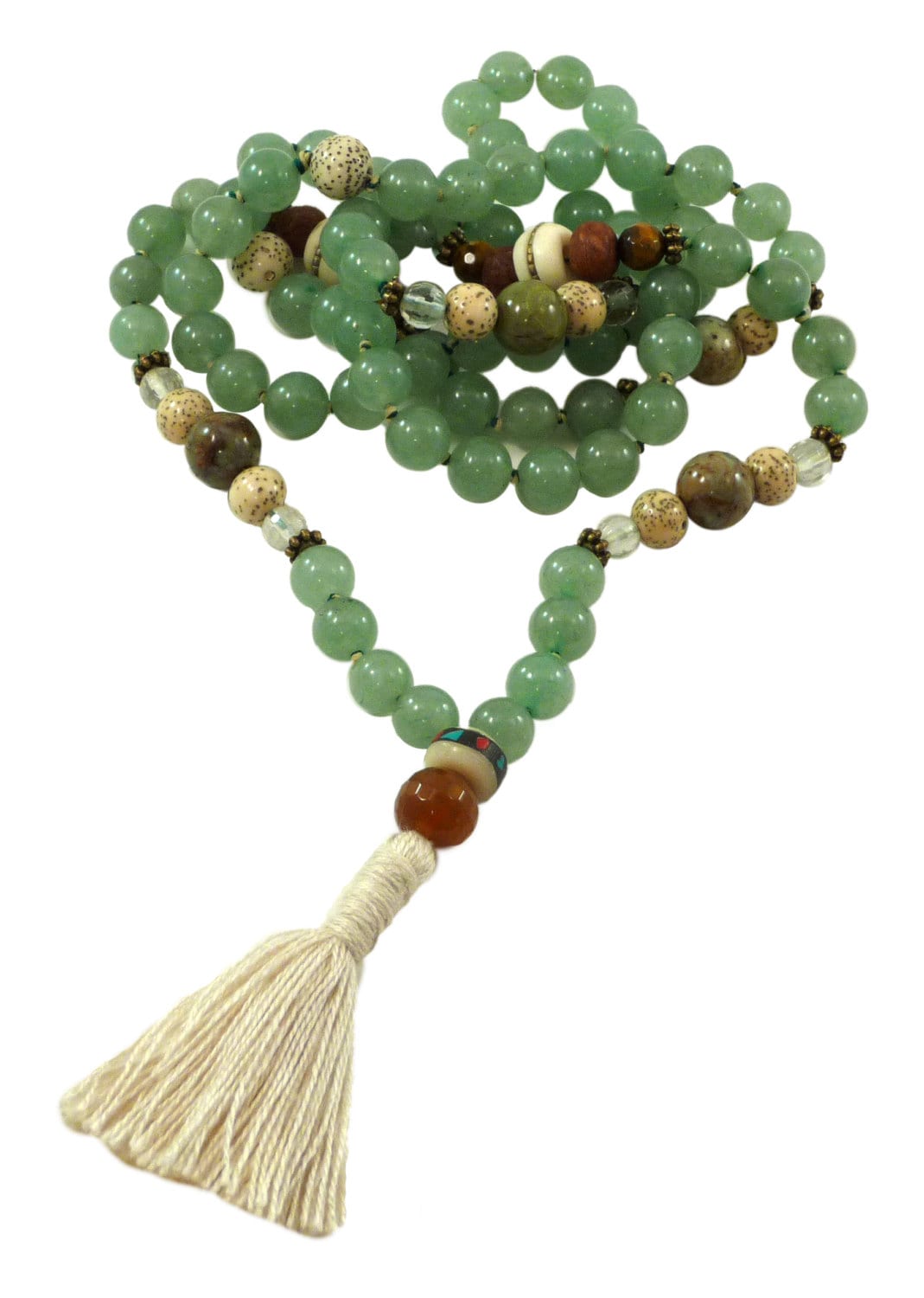White Tara Mala 108 Gebetskette Aventurin, Lotus Samen, Bergkristall, Bodhi Tigerauge & Yak Knochen White Tara Mala 108 Gebetskette Aventurin, Lotus Samen, Bergkristall, Bodhi Tigerauge & Yak Knochen von PrajnaParamitaMalas