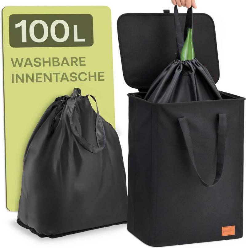 Praknu Flaschenkorb Pfandflaschen Sammelbehälter Groß – Flaschensammler für Leergut 100L, 100 l, wasserdicht - faltbar - leicht zu reinigen - mit Kordelzug von Praknu