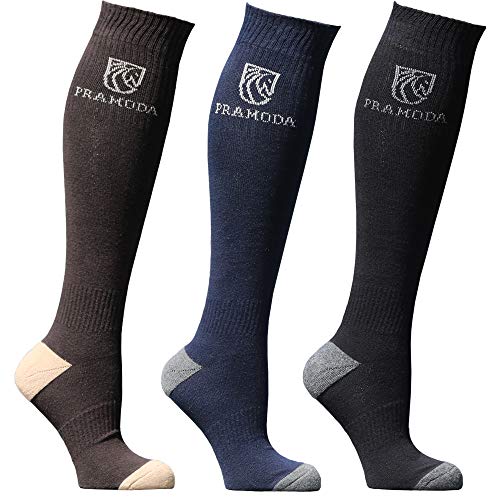Pramoda 3 Paar Damen Baumwoll Reitsocken Schwarz - Navy Blau - Braun (36-40) von Pramoda Boots & Socks