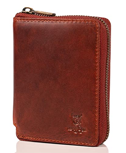 MATADOR Leder Portemonnaie Herren #Edinburgh mit edler Geschenk Box, Elegante Leder Geldbörse Herren mit RFID Blocker, Luxus Geldbörse mit Reißverschluss und Viele Kartenfächer in Braun Vintage von MATADOR