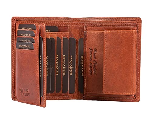 MATADOR Herren Portemonnaie Leder #VIGO mit edler Geschenk Box, Elegantes Herrenportemonnaie mit RFID Schutz, Luxus Geldbörse Männer Viele Kartenfächer in Vintage Braun von MATADOR