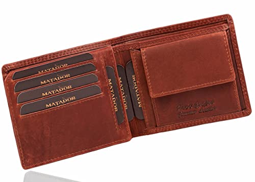 MATADOR Herren Geldbörse Portemonnaie Leder Viele Fächer Querformat | Männer Geldbeutel Herren Leder mit RFID Schutz | Echtleder Brieftasche Portmonee Viele Karten Fächer | Cardholder Vintage Braun von MATADOR