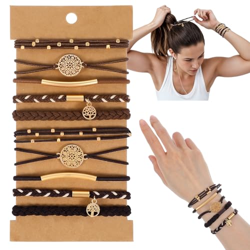 Prasacco 10 Stück Haargummi Damen, Elastische Geflochtene Haargummis für Mädchen mit Perlen, Boho Haargummi für Langes Haar von Prasacco