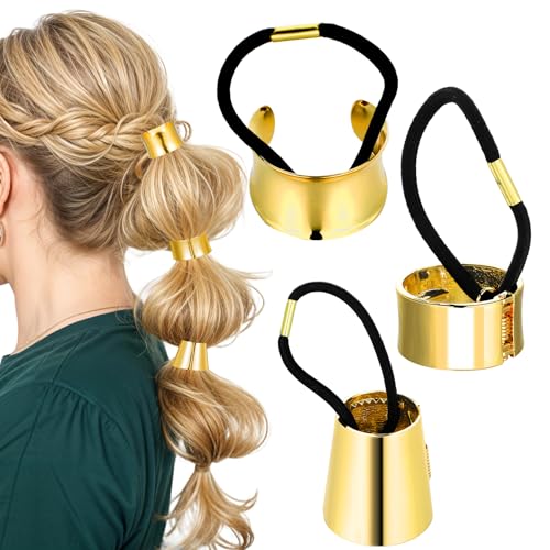 Prasacco 3 Stück Haarmanschetten aus Metall, 3 Stile Haargummis für Pferdeschwanz Goldenes Elastisches Haarband für Damen und Mädchen (Legierung + Gummi) von Prasacco