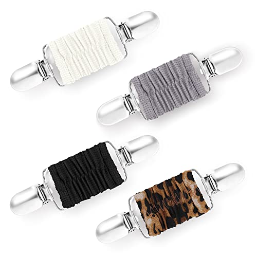 Prasacco 4 Stück Kleid Cinch Clip, Pullover Clips Schal Clip Sweater Cardigan Clips Retro Cardigan Kragen Clip Hemd Brosche Clip Elastischer Clip für Pullover, Kleider, Hemden (4 Farbe) von Prasacco