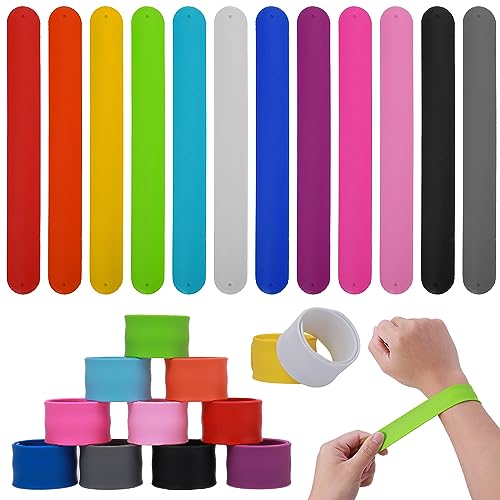 Prasacco 12 Stück Schnapparmband für Kinder, Bunte Slap Armbänder Schnapparmband Kann mit Graffiti Versehen Werden Slap Armband Kinder Slap Bands für Jungen Mädchen Gastgeschenke Schnapparmbänder von Prasacco