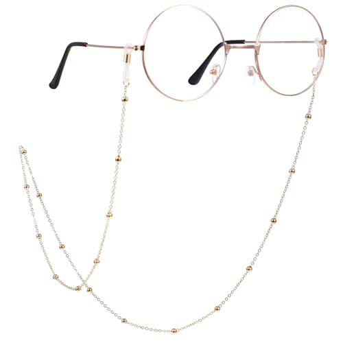 Prasacco Brillenkette Damen, 70 cm Goldene Brillenkette Anti-Verlust-Kette für Brillen Perlen Kette Lanyard Halter für Kurzsichtigkeit Brillen, Sonnenbrillen, Sportbrillen, Lesebrillen von Prasacco