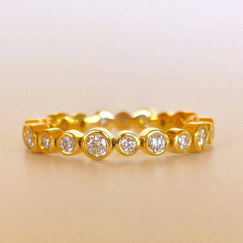 Diamant Eternity Stapelring | Lünetten-Gesetzter Diamant-Verlobungsring Oder Ehering 22K, 18K Gold, Platin Verstellbar Ring von PratimaDesign