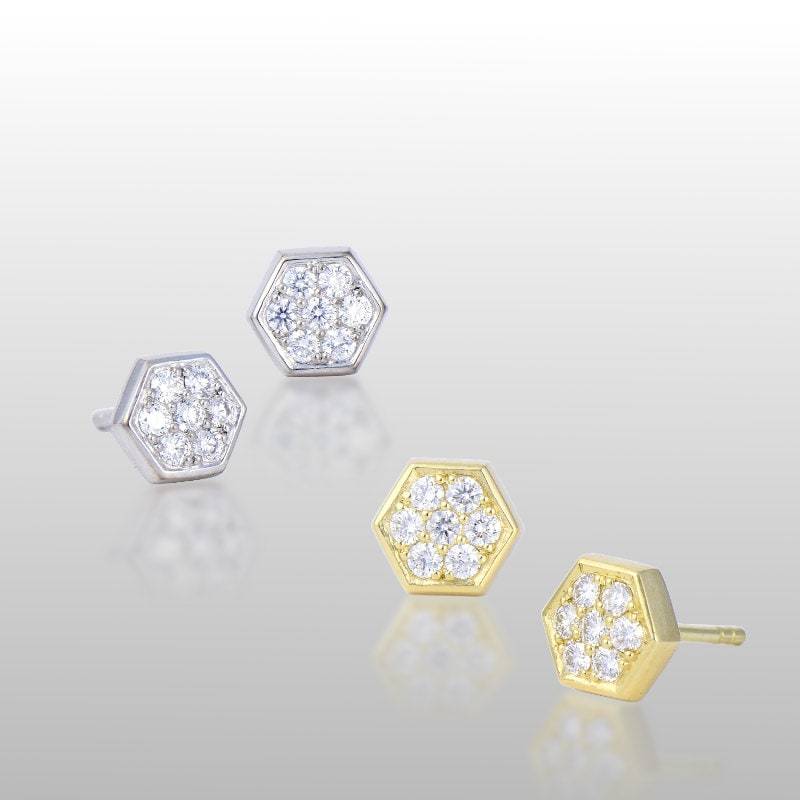 Hexagon Diamond Pave Ohrstecker 750 Gold Oder Platin | Moderne, Einzigartige Diamant Ohrringe Braut Geschenk Hochzeit von PratimaDesign