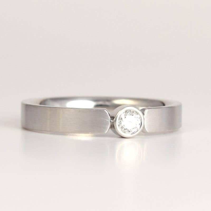 Platin Diamant Ehering Oder Verlobungsring | Klassisch, Elegant 3mm Square Band Mit Bezel Set Moderner, Einzigartiger Ring von PratimaDesign