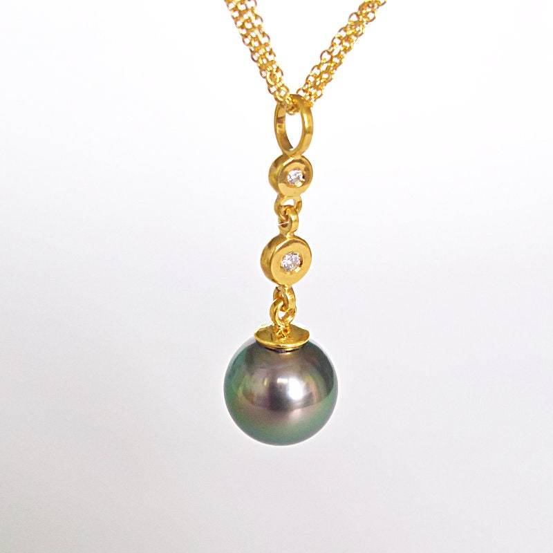 Tahiti Perle Anhänger, 18K Gold Diamant Perlenkette, Südsee Tahitiperle in 750 Mit Diamanten, Geschenk Für Sie von PratimaDesign