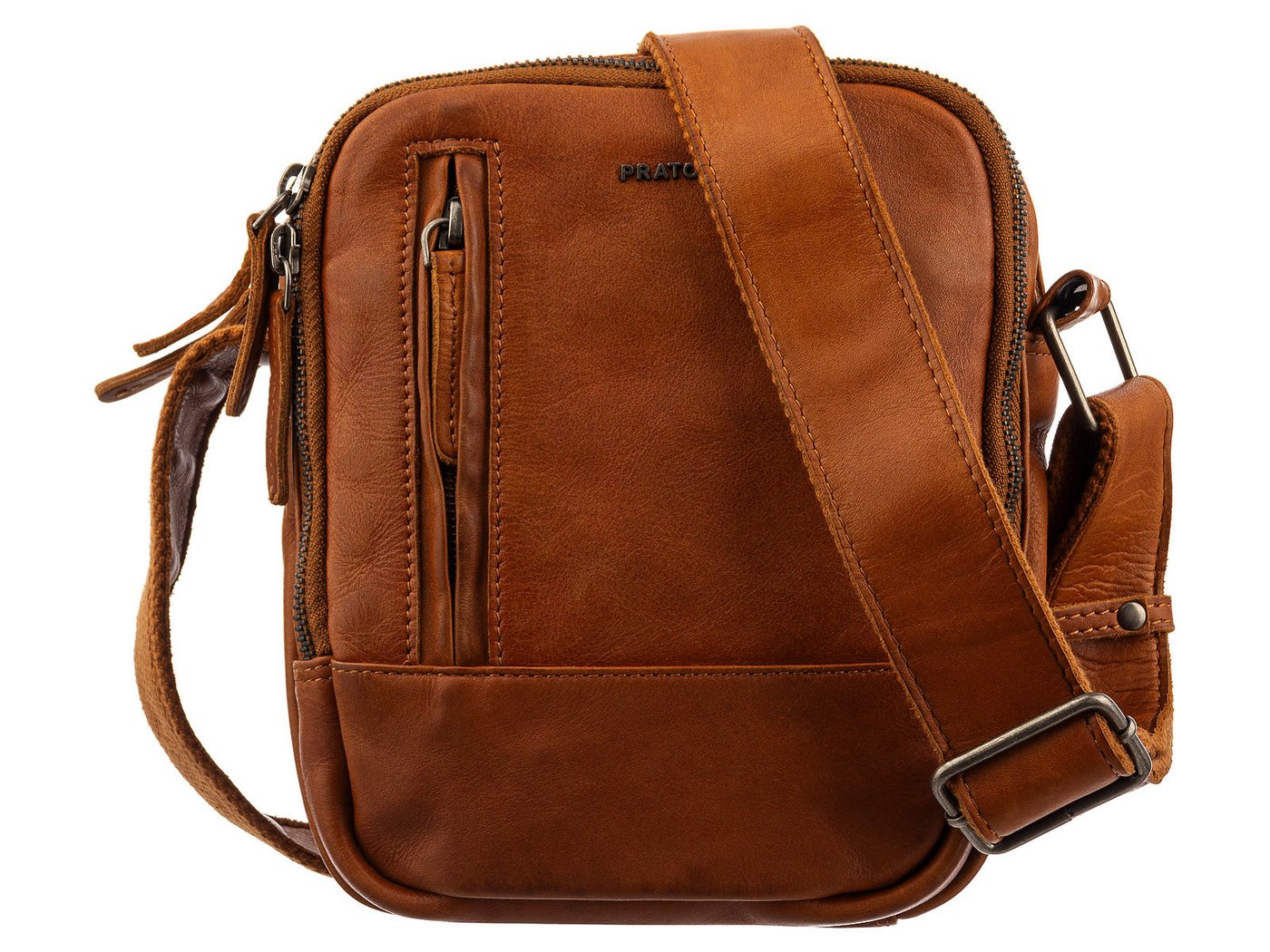 Prato Umhängetasche LM Shahid J41-R Rindleder Umhängetasche (ein Stück, 1-tlg., ca. B/H/T 19/17/7 cm), geprägt von Prato