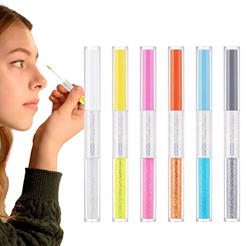 Farbiger Flüssig-Eyeliner,Rainbow 6-Farben Flüssig-Eyeliner-Set | Lidschattenstift, Glitzer-Eyeliner für Frauen Eye&Lip Liner Professionelles wasserdichtes einziehbares Augen-Make-up Pratvider von Pratvider