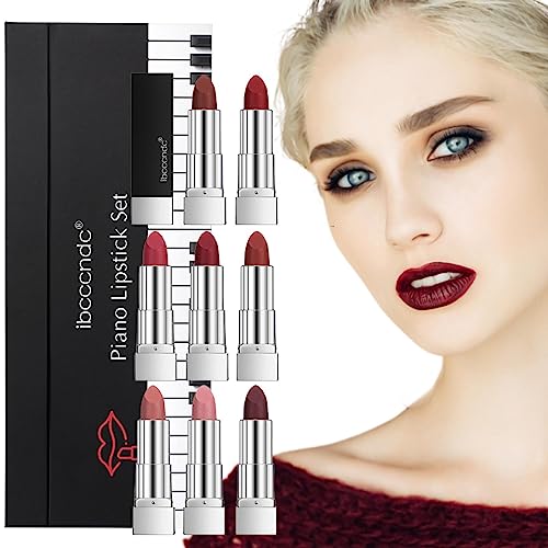 Feuchtigkeitsspendender, matter Lippenstift - 8 Farben/Set Klavierform wasserfester, wischfester Samt-Lippenstift matt für Frauen | Klavier-Lippenstift-Set, Lippenstift in mattierter Farbe, Pratvider von Pratvider