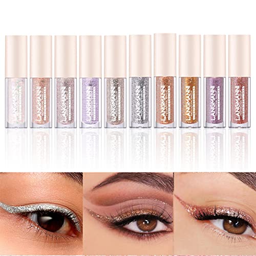 Flüssiger Glitzer-Eyeliner,10 Farben Eyeliner für Make-up - Glitzer-Eyeliner-Stifte, schnell trocknender flüssiger Eyeliner, Highlight-Schimmer-Augen-Make-up Pratvider von Pratvider