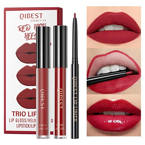 Lip Stick Gloss Set mit Liner - Make-up Flüssiger Lippenstift-Set | Enthält 1 Lip Glaze + 1 Lip Gloss + 1 Lip Liner, Antihaft-Becher, langlebiges Make-up für Anfängerinnen Pratvider von Pratvider