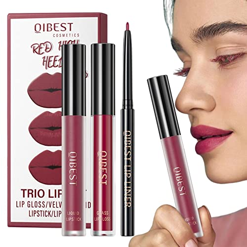 Lip Stick Gloss Set mit Liner - Matter flüssiger Lippenstift Lipgloss Lip Liner Pen | Antihaft-Cup Lipgloss Matte Lip Glaze Make-up-Geschenkset für Frauen Mädchen Ganzjähriges Make-up Pratvider von Pratvider