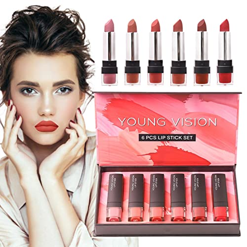 Mattes Lippenstift-Set | 6 Farben Nude Lippenstift Make-up-Kit,Wasserdichter, langlebiger Antihaft-Becher, verblasst nicht, Nude Red Color Lip Stick, professionelles Lippen-Make-up-Geschenk Pratvider von Pratvider