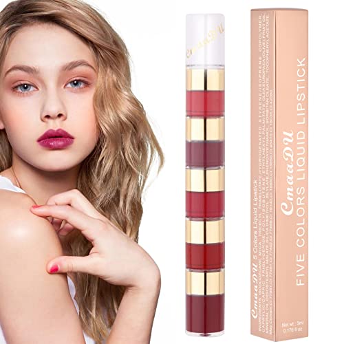 Mini-Lippenstift - 5-in-1 stapelbarer Kombistreifen mit hoher Farbwiedergabe - Lippen-Make-up für Frauen, einfach zu färben, wasserfest, tragbar für den täglichen Gebrauch, Dating-Teil Pratvider von Pratvider