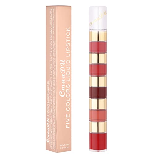 Mini-Lippenstift - Lippenstift mit hoher Farbwiedergabe, antihaftbeschichtet, 5-in-1, stapelbar - Tragbares, wasserfestes Lippen-Make-up für Frauen für Dates, Partys und den täglichen Pratvider von Pratvider