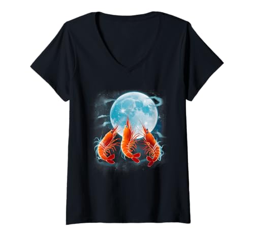 Damen Lustige Garnelen Heulen den Mond Ozean Meer Tier T-Shirt mit V-Ausschnitt Damen Lustige Garnelen Heulen den Mond Ozean Meer Tier T-Shirt mit V-Ausschnitt von Prawn Shrimp Howling the Moon Ocean Sea