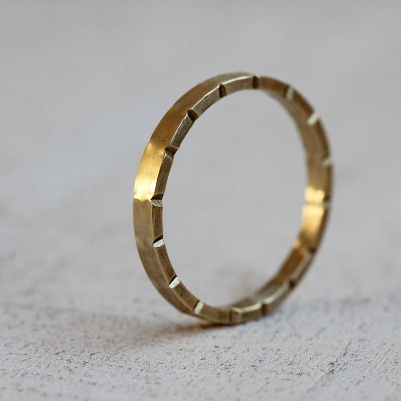 Gekerbter Ehering Aus 585Er Gold Einzigartiger Rustikaler Ring von PraxisJewelry