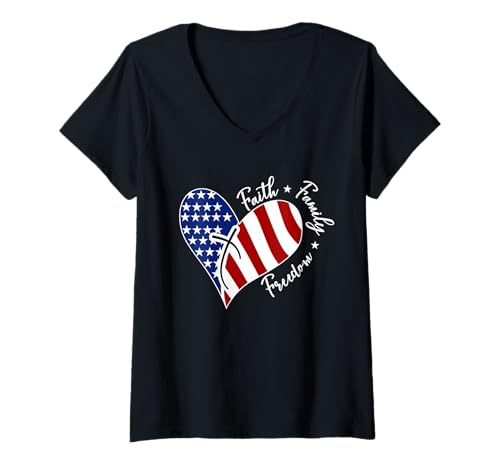 Damen Jesus Kreuz Herzförmige Amerika-Flagge The Lord Is My Rock T-Shirt mit V-Ausschnitt von Prayer of Faith Prayer to God Faith Family Pray