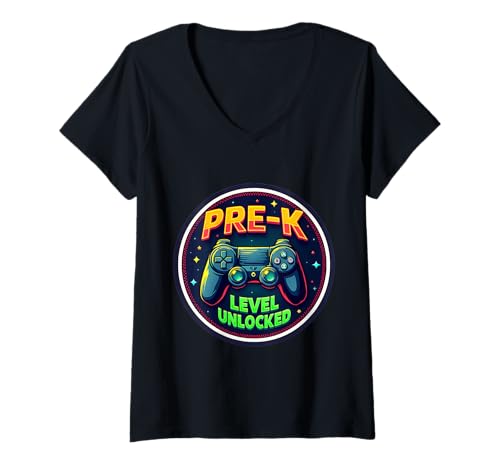 Damen Gamer-Gaming-Videospielcontroller vor dem K-Level freigeschaltet T-Shirt mit V-Ausschnitt Damen Gamer-Gaming-Videospielcontroller vor dem K-Level freigeschaltet T-Shirt mit V-Ausschnitt von Pre-K Level Unlocked Gamer Gaming Products