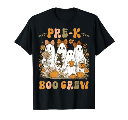 Pre K Boo Crew PreK Teacher Girl Halloween-Gespenst mit Blumenmuster T-Shirt Pre K Boo Crew PreK Teacher Girl Halloween-Gespenst mit Blumenmuster T-Shirt von Pre K Teacher Coquette Bow Pre-K Pre Kindergarten