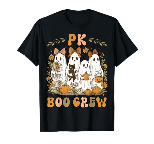 PK Boo Crew Pre K Teacher Halloween Damen Kinder Floral Ghost T-Shirt PK Boo Crew Pre K Teacher Halloween Damen Kinder Floral Ghost T-Shirt von PreK Teacher Preppy Coquette Bow Pre Kindergarten