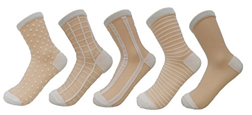 PreSox Frauen schiere transparente Spitze Stickerei Panel Crystal Bling-Bling Socken 5 Pack (5W) von Ulalaza