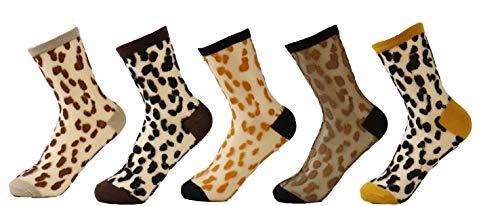 PreSox Frauen schiere transparente Spitze Stickerei Panel Crystal Bling-Bling Socken 5 Pack (S LEO) von Ulalaza