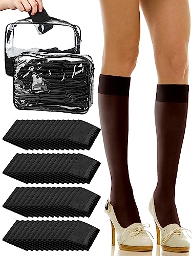 Preboun 100 Paar Damen Nylon Kniestrümpfe Verstärkte Zehen und Transparente Kulturbeutel Unterstützung Kniehohe Strümpfe für Frauen (Schwarz), Schwarz, Einheitsgr��e von Preboun