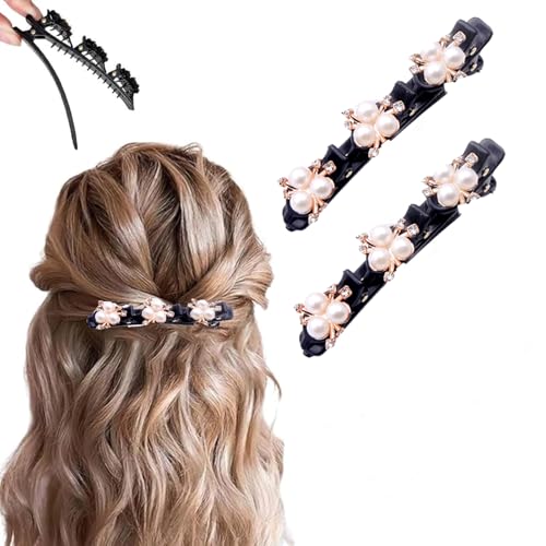 2025 Haarspangen mit funkelnden Kristallsteinen, 2025 neue Satin-Haargummis, Strass, vierblättriges Kleeblatt, Haarspange zum Stylen, Entenschnabel-Clips für Damen und Mädchen, Farbe H von PreciRise