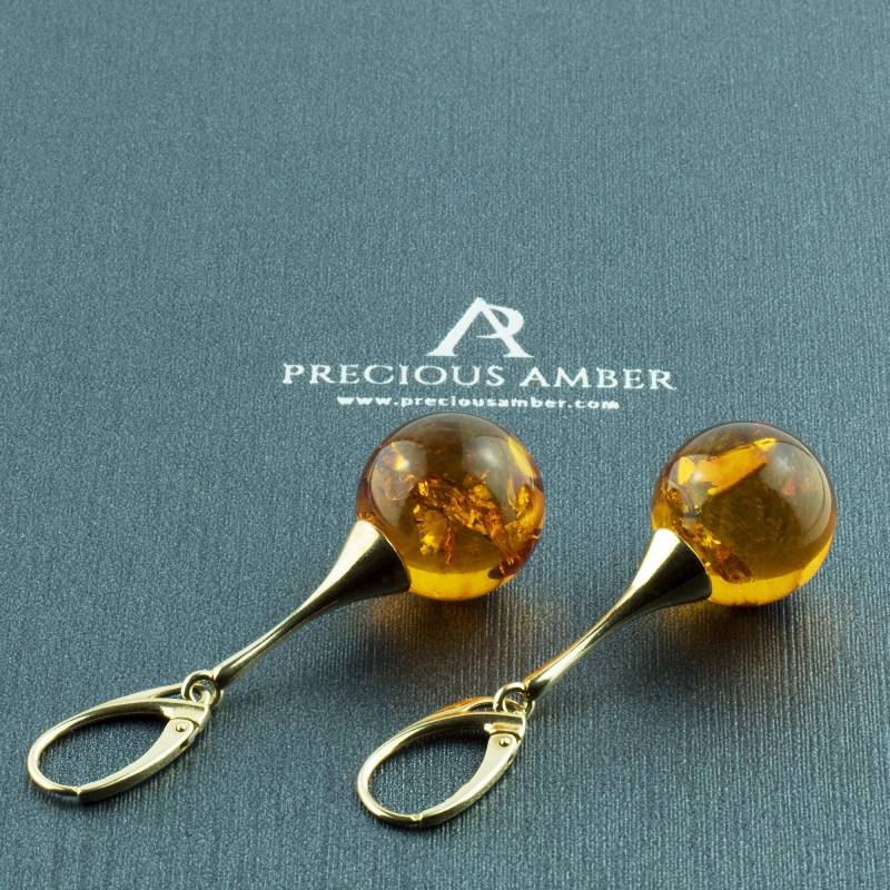 Elegante Große Honig Bernstein Gold Teardrop Ohrringe Damen | Lange Chunky Drop Runde Edelstein Kugel Geschenk Silber Schmuck von PreciousAmber