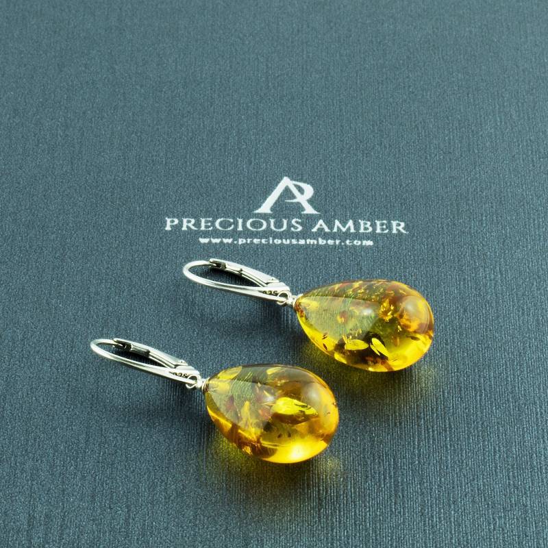 Große Cognac Bernstein Tropfen Silber Ohrringe | Lever Back Edelstein Teardrop Für Frauen Damen von PreciousAmber
