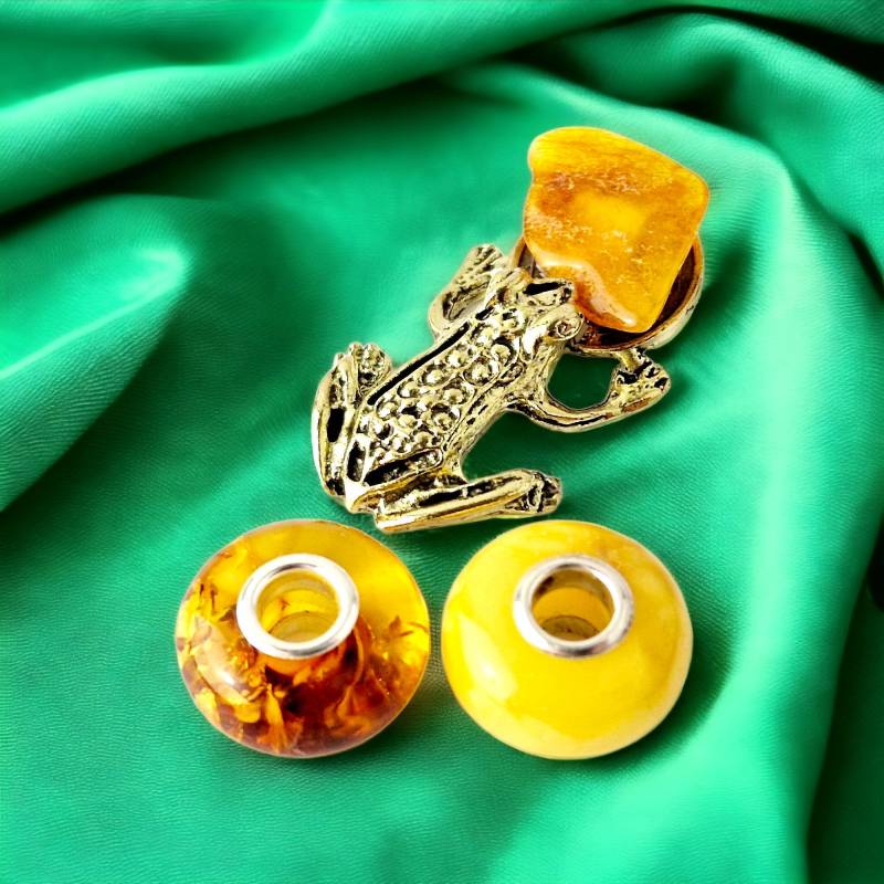 Kostenloses Geschenk 2 X Bernstein Charms Für Pandora, Silber Charm Bernstein, Edelstein Amulett, Teardrop Donut Armband Schutz Männer Frauen von PreciousAmber